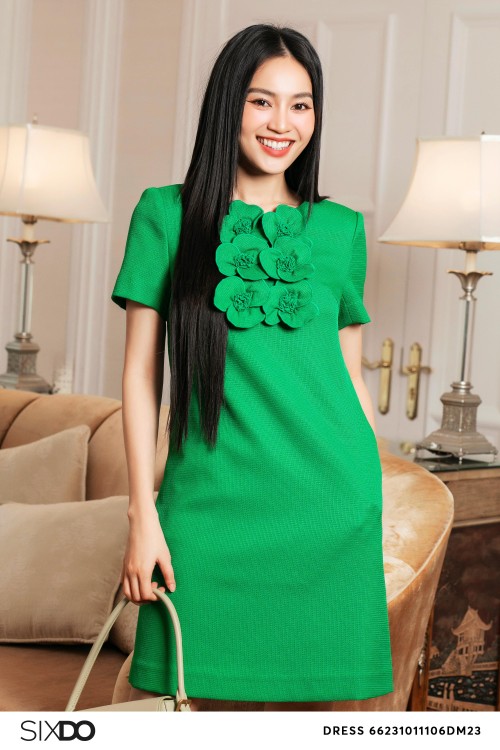 Sixdo Green Floral Mini Raw Dress